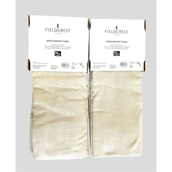 Set of 2-Fieldcrest Arden Solid Cotton Sheer Grommet Top Single Curtain Panel - Picture 2 of 3